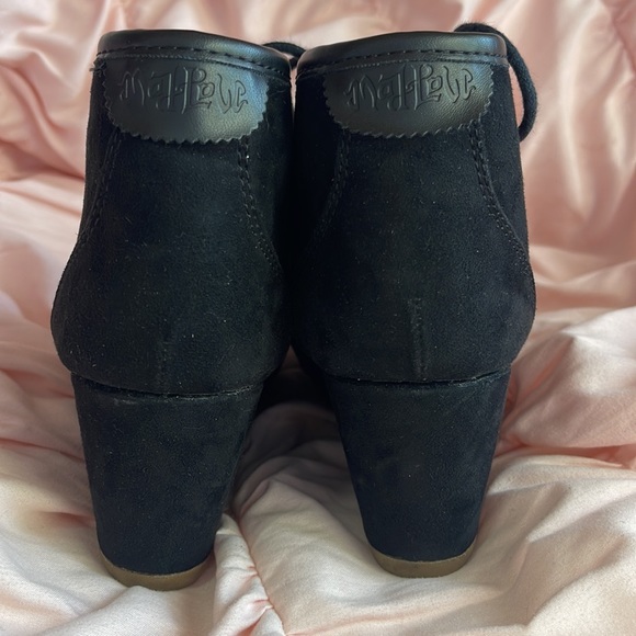 Black Suede Lace Up Wedge Booties - Picture 3 of 5